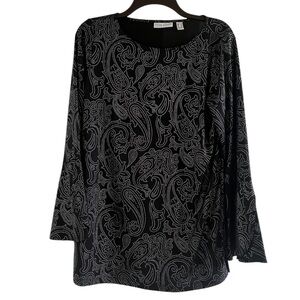 Susan Graver Women’s Black Beaded Paisley Pattern Tunic Top Size Small